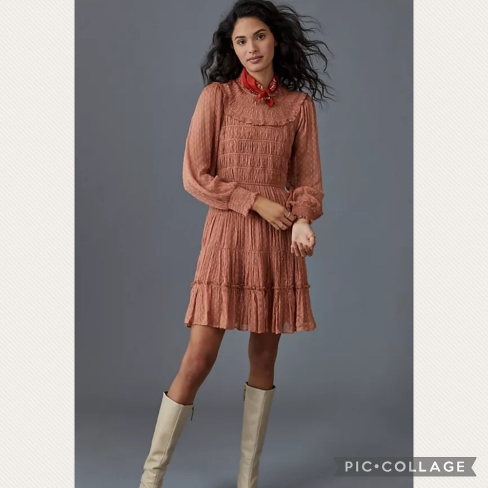 Anthropologie Dalia Pink Rose Smocked Long Sleeve